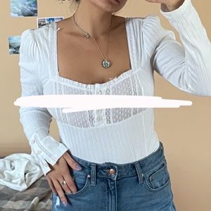 FreePeople Long White Long Sleeve Bustier Top, Lace breast